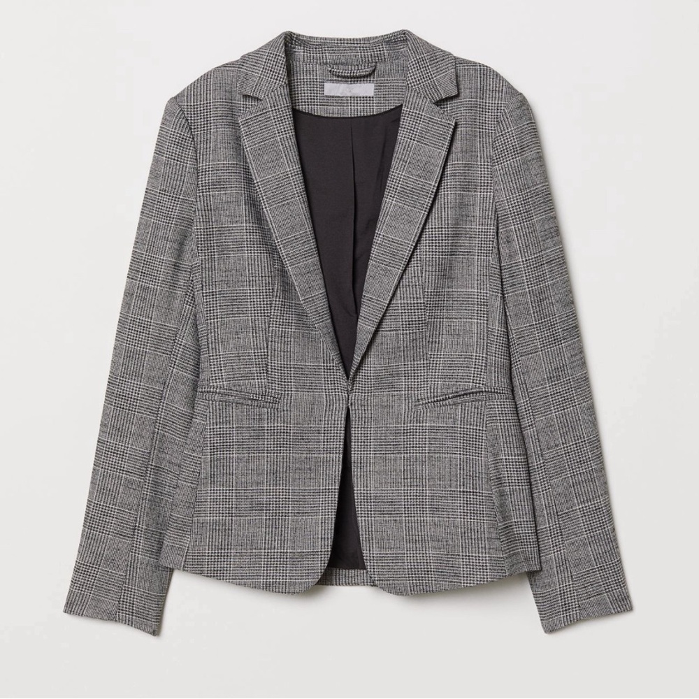 H&M Women's Grey & Black Plaid Lined Blazer Jacket Size 6